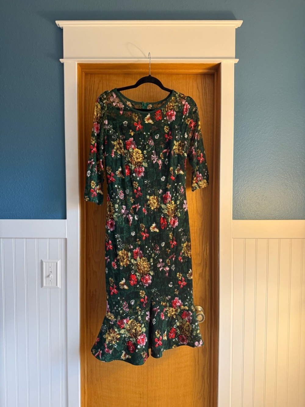 Floral Green Midi Mermaid Dress with Ruffle Hem